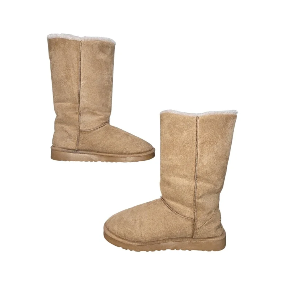 Sheeps Australia Womens Tall Winter Boots Tan Suede Faux Fur 3-Button Size 10